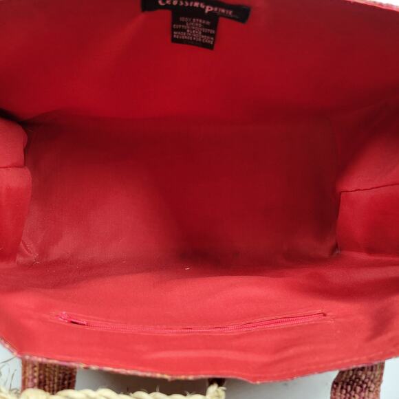 Crossing Pointe Raffia Beach Bag 14" Pink Brown Colorblock Tan Straw Diamond - Picture 12 of 16